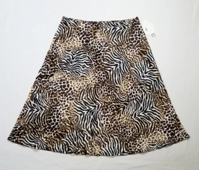 Falda Anne Klein Mujer Talla 8 Midi Línea A Marrón Tostado Estampado Animal Leopardo Tigre Foto 1 de 4