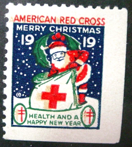 US, 1919 Santa Christmas Seal Single, Miscut/Imperf Error, Green's 19-1.4, MNH Cover
