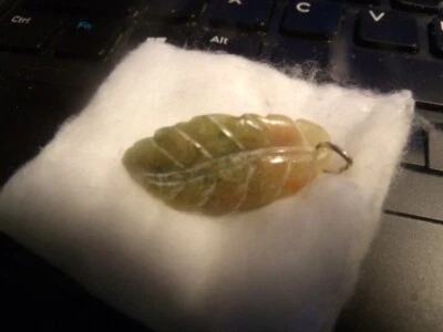 CARVED JADEITE LEAF AND CHRYSALIS PENDANT - Image 1 of 4