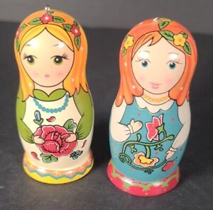 World Market Babuska Doll Christmas Ornaments Set Of 2 Wooden Dolls Discontinued