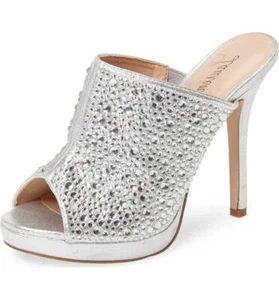 Lauren Lorraine Mimi White Candy Rhinestone Wedding Bridal Mule Sandal Pumps - Picture 1 of 4