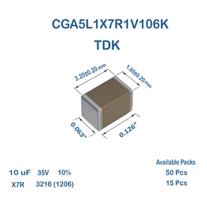 CGA5L1X7R1V106K TDK Keramik Kondensator SMD 10uF 35V X7R 3216 1206 10% KFZ - Bild 1 von 1