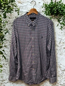 Polo Ralph Lauren Hemd XL Slim Fit Performance Check Stretch Pony Logo Navy Rot - Bild 1 von 9