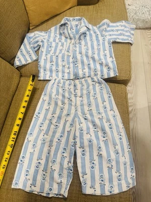 Conjunto de pijama infantil de colección años 40-50 - franela con estampado de payaso azul - parte superior delantera con botones Foto 1 de 4