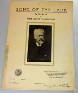 Song of the Lark Op. 39 No. 18 Tschaikowsky 1913 Piano Sheet Music Schirmer Vtg - Picture 1 of 3