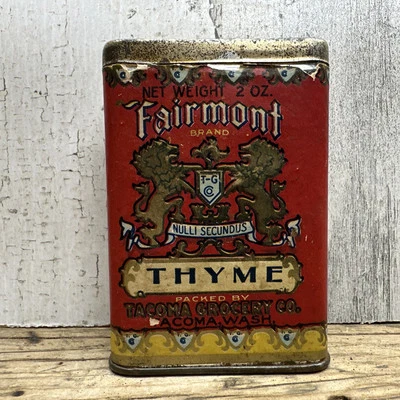 Vintage Fairmont Spice Tin - Thyme -  Tacoma Grocery Centalia WA Advertising - Image 1 of 4