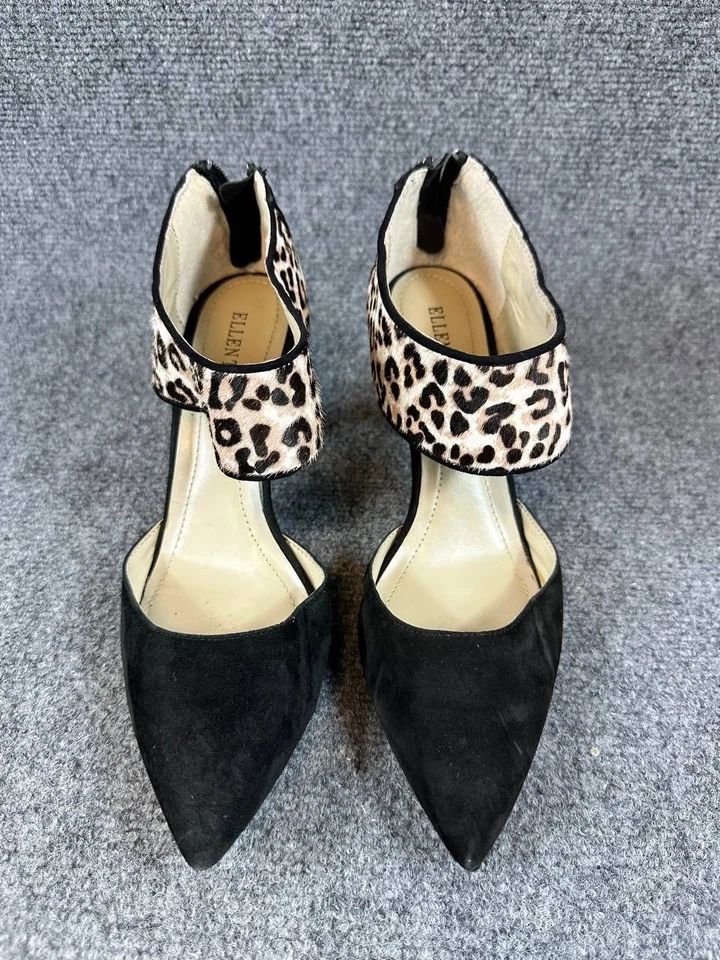 Ellen Tracy ET-Bess Negro Gamuza Leopardo Correa Punta Tacones Talla 9M con Caja Foto 1 de 4