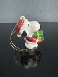 Vintage PEANUTS Christmas Ornament Santa Snoopy With Gift Retro Holiday - Picture 1 of 5