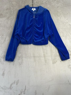 Juicy Couture Women’s Large Blue Velour Rouched Zip Front Cropped Hooded Jacket - Image 1 of 4