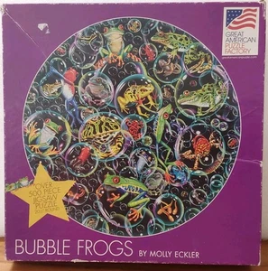 Bubble Frogs Round Jigsaw Puzzle 500pc Molly Eckler 2000 Complete - Picture 1 of 4