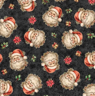 Quilting Treasures - Holly Jolly - Santa Portraits - Charcoal, Fabric BTY - Image 1 of 4