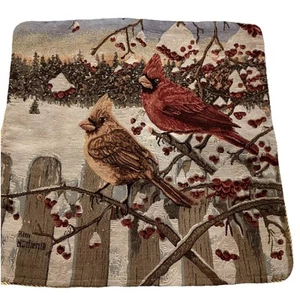 Kim Norlien Winter Cardinal Tapestry Pillow Cover Reversible Floral Gold Accent - Bild 1 von 7