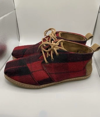 Toms Rojo Búfalo Lana a Cuadros Con Cordones Informales Tobillo Chukka Botas Zapatos Para Mujer 6.5W Foto 1 de 4