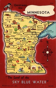MAPA POSTAL SALUDOS DESDE MINNESOTA - Imagen 1 de 2