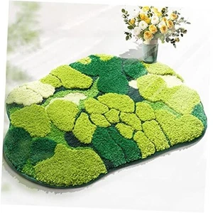 Green Moss Bathroom Rug - Cute Leaf Bath Mat, Non Slip, Soft Microfiber, - Picture 1 of 7