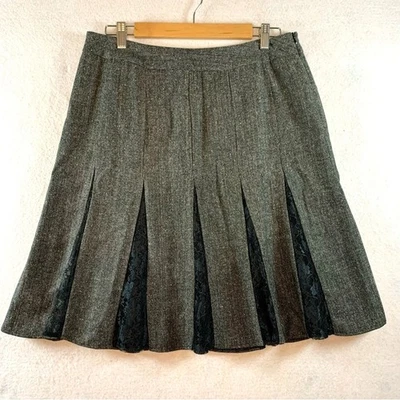 Y2K Academia Tweed Lace Skirt Sz 12 Indie Soft Grunge Office Siren Dark Coquette - Image 1 of 4