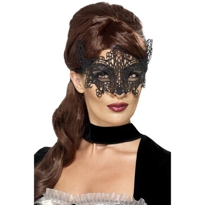 Smiffys Embroidered Lace Filigree Swirl Eyemask, Black - Image 1 of 2