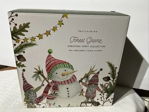 Pottery Barn Forest Gnome Christmas Salad Plates 4 Holiday New In Box - Picture 1 of 5