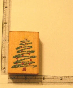 Christmas Tree Holiday Rubber Stamp Wood Mounted Comotion Rubber Stamps   - Picture 1 of 3