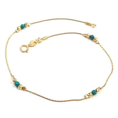 3 pcs 14kt Gold Filled Chain Hammered Beads & 3mm Green TURQUOISE Beads ANKLETS - Image 1 of 4