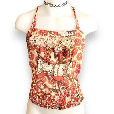 Camiseta sin mangas corta Babydoll Y2K vintage naranja marrón cachemira boho hadas caprichoso S Foto 1 de 4