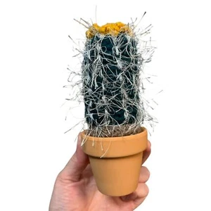 Crochet Old Man Barrel Cactus with Yellow Flowers - Handmade - Picture 1 of 2