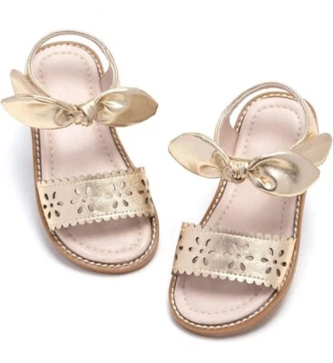 全新带标签 尺寸 7 女孩 金色 学步儿童 7M 凉鞋 鞋 花朵 女孩 婚礼 闪耀 — 第 1/4 张图片