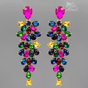 Multicolor Dangle Earrings Large Crystal Chandelier Women Prom Pageant Jewelry 1 - Picture 1 of 4