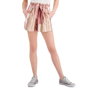 Indigo Rein Juniors' Hayden Striped Belted Shorts Pink Stripe M B4HP - Picture 1 of 1