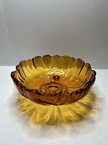DE COLECCIÓN ~ VIDRIO COLONIA INDIANA ~ FRUTERO CON PATAS ~ÁMBAR ~ GIRASOL SUNBURST 11" - Imagen 1 de 10