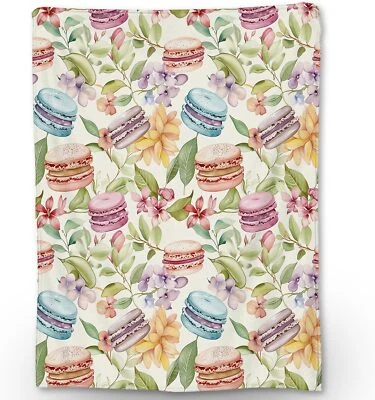 Macaron & Floral Blanket Soft Fuzzy Warm Flannel Throw Blanket for Adults Kids - Image 1 of 4