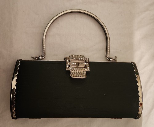 GUCCI Borsa borsa da sera GG in metallo nero e argento con chiusura in cristallo