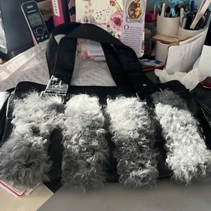 Elena Girardi Black Leather and Gray Fur Handbag - Picture 1 of 11