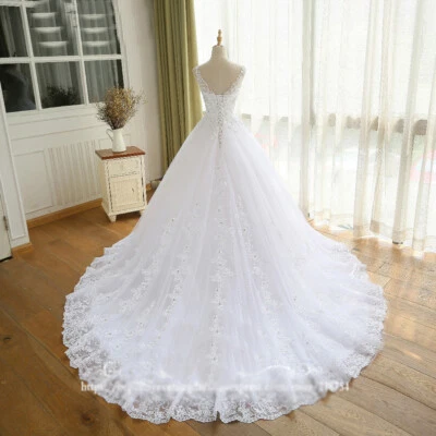 Princess Beaded Wedding Dresses Sleeveless Plus Size V-neck Bridal Gown Applique - Image 1 of 4