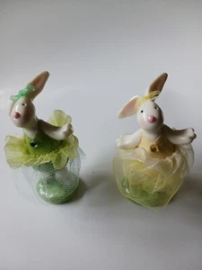 Set Of Two Ceramic Ballerina Bunny Figurines - Picture 1 of 8