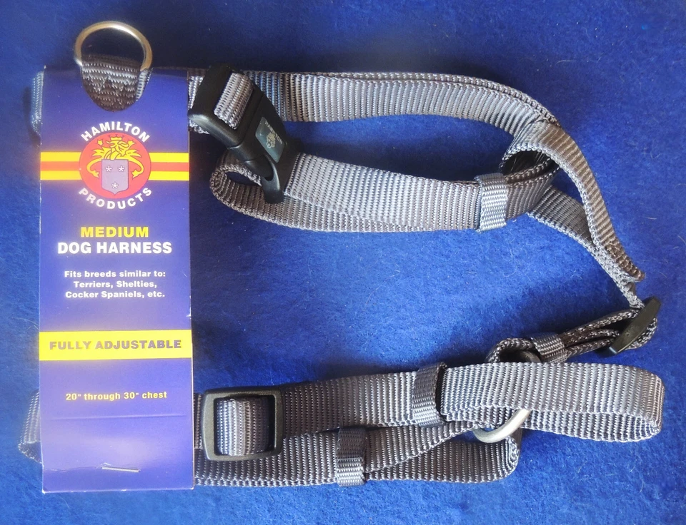 Arnés de nailon para perros gris medio Hamilton Products ajustable 20"-30" pecho nuevo con etiquetas Foto 1 de 1