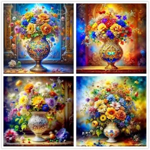 5D Diamond Painting Kit 30X30cm 4pc Set Decorative Urns with Floral Arrangements - Picture 1 of 4