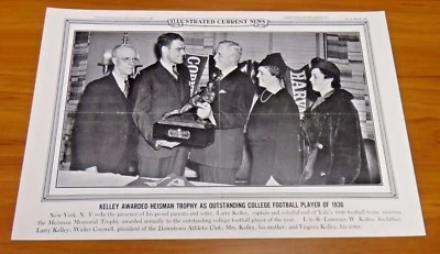 Larry Kelly Heisman 1936 Original Illustrated Current News 19x12 Great Condition - Image 1 of 2