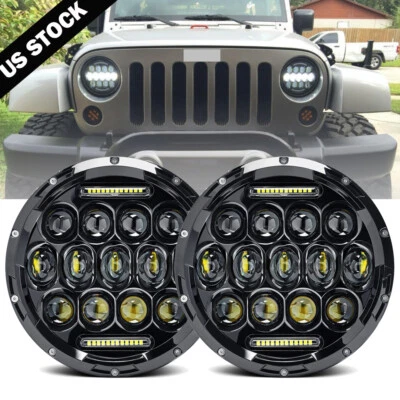 Pair 7 inch Round LED Headlight Hi/Lo DRL for Jeep Wrangler JK LJ TJ CJ DOT - Image 1 of 4
