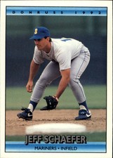 1992 Donruss Seattle Mariners Baseball Card #525 Jeff Schaefer UER