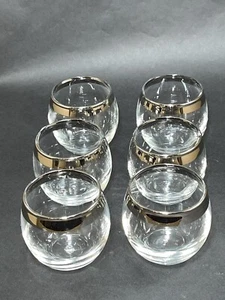 7 Vintage Dorothy Thorpe style Roly Poly Silver Rim cocktail shot Glasses MCM - Picture 1 of 5