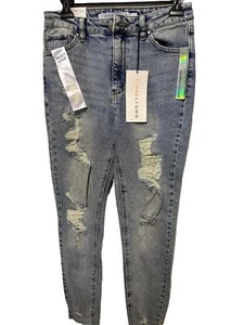 Tinseltown Damen Größe 27 Mom Jeans High Rise Distressed rohe Saumlöcher Neu mit Etikett - Bild 1 von 14