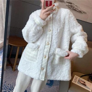 Womens Winter Faux Lamb Fur Stand Collar Korean Loose Fit Jackets Coat Outwear  - Picture 1 of 10