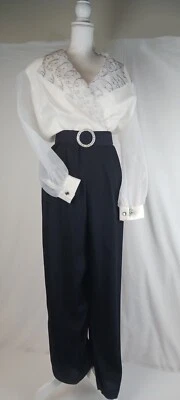 Nuevo pantalón formal vintage de los años 90 para mujer con cinturón blanco y negro talla 16 Foto 1 de 4