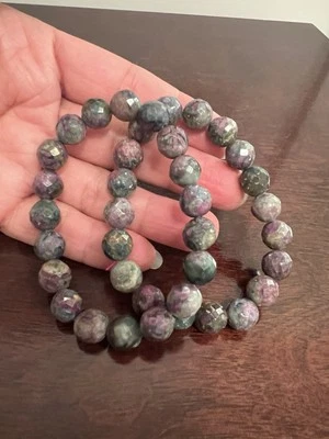 two natural ruby sapphire raw beaded stones stretch bracelets - Image 1 of 4