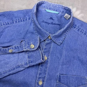 Tommy Bahama Mens Linen Shirt Blue Chambray Long Sleeve Button Down Size L - Picture 1 of 8