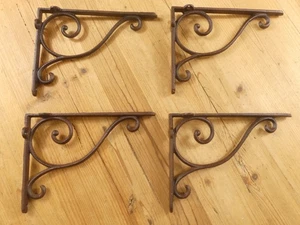 4 Antique Style Shelf Brace Wall Bracket Cast Iron Brackets Corbels Plant Hook - Picture 1 of 10