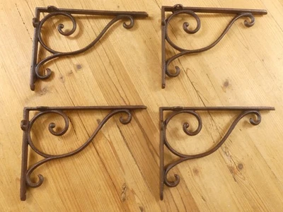 4 Antique Style Shelf Brace Wall Bracket Cast Iron Brackets Corbels Plant Hook - Image 1 of 4