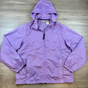 LL Bean Full Zip Hooded Windbreaker Rain Jacket Women's Medium Purple Stowaway - Picture 1 of 19
