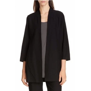 Eileen Fisher Black Stretch Crepe Open Front Jacket Medium S19TL - Picture 1 of 14